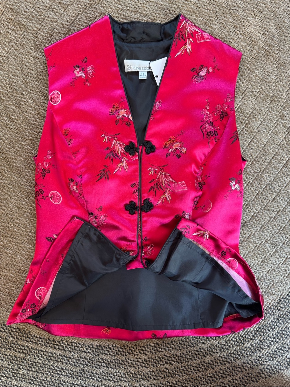 Vintage Dressbarn fuchsia pink satin Chinese vest v-neck frog knot buttons small - Picture 8 of 16